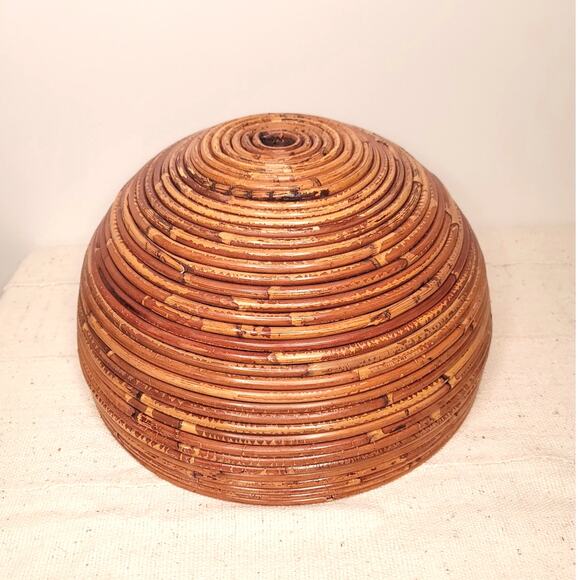 Pencil Reed Rattan Large Serving Bowl MCM Crespi Style Basket 14.5” - Picture 5 of 7
